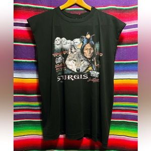 Vintage Distressed Sleeveless Sturgis Black Hills Rally Oversized Biker Tee XL